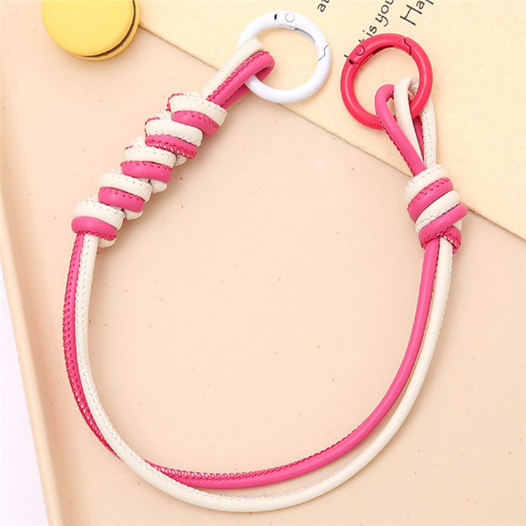 Vibrant Colored PU Leather Phone Case Lanyard with Keychain, Anti-Loss Cell Phone Strap - Rose / White