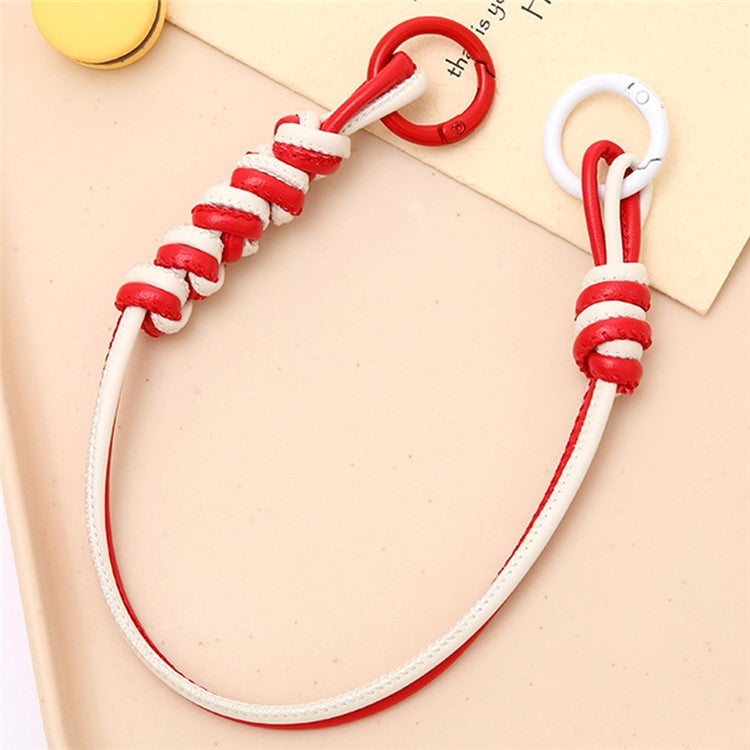 Vibrant Colored PU Leather Phone Case Lanyard with Keychain, Anti-Loss Cell Phone Strap - Red / White