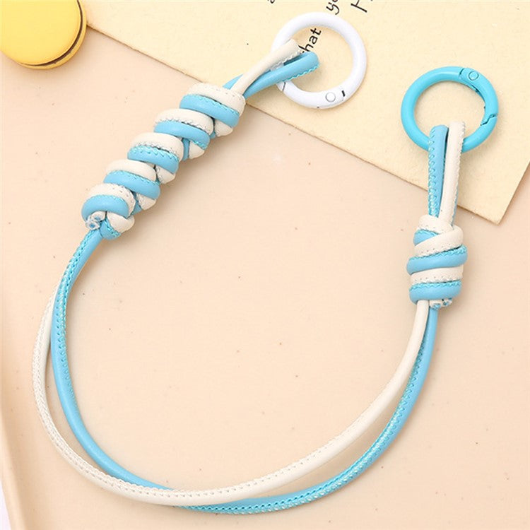 Vibrant Colored PU Leather Phone Case Lanyard with Keychain, Anti-Loss Cell Phone Strap - Blue / White