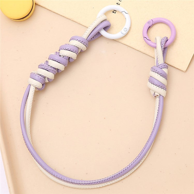 Vibrant Colored PU Leather Phone Case Lanyard with Keychain, Anti-Loss Cell Phone Strap - Purple / White