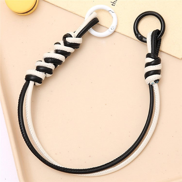 Vibrant Colored PU Leather Phone Case Lanyard with Keychain, Anti-Loss Cell Phone Strap - Black / White