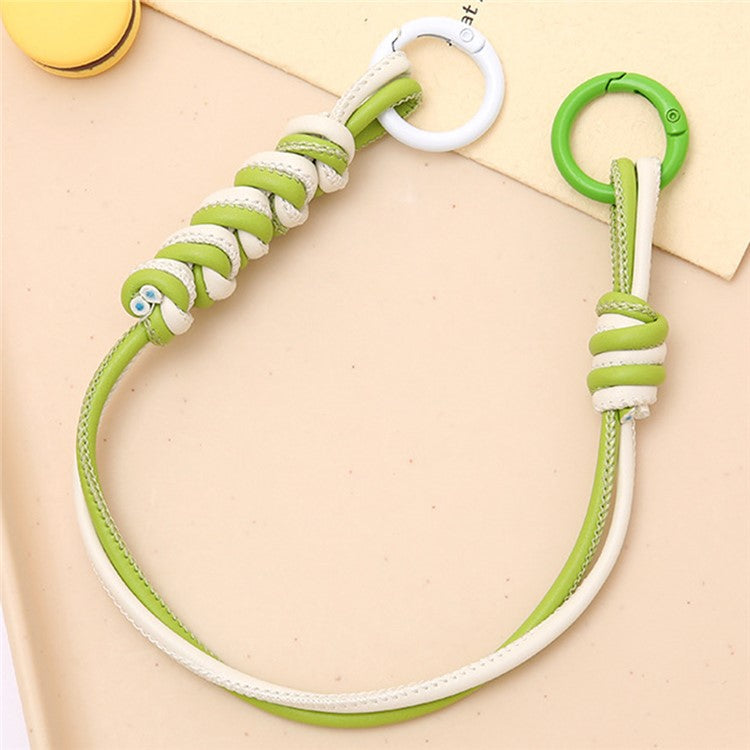 Vibrant Colored PU Leather Phone Case Lanyard with Keychain, Anti-Loss Cell Phone Strap - Green / White