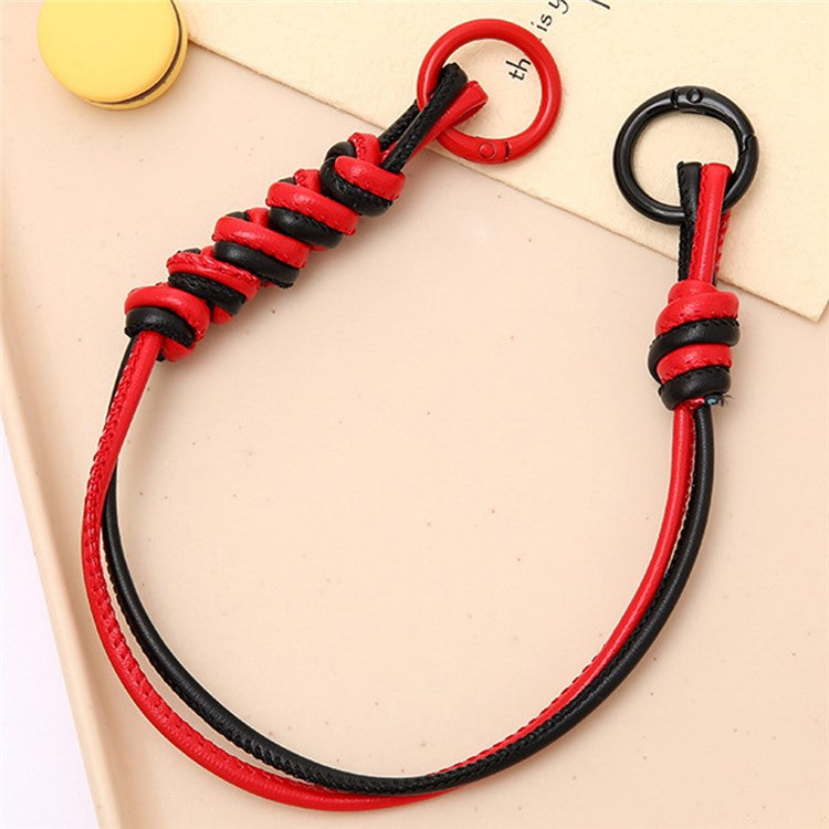 Vibrant Colored PU Leather Phone Case Lanyard with Keychain, Anti-Loss Cell Phone Strap - Red / Black