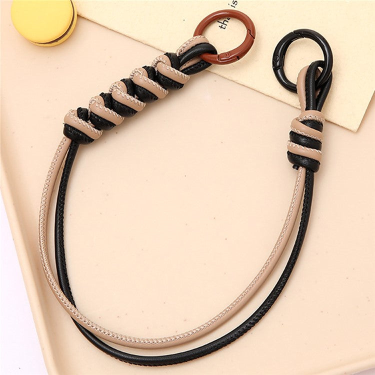 Vibrant Colored PU Leather Phone Case Lanyard with Keychain, Anti-Loss Cell Phone Strap - Khaki / Black