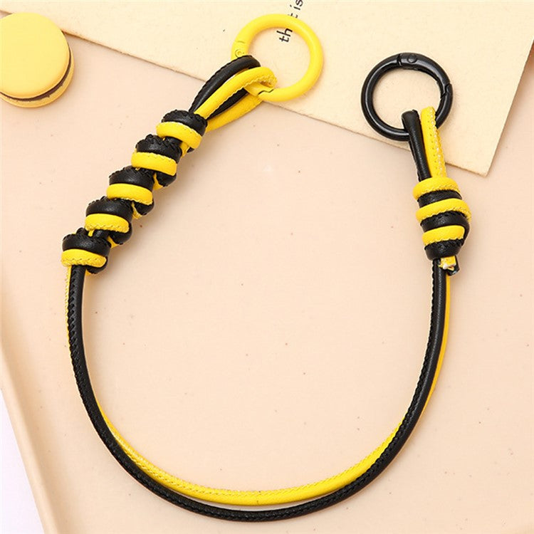 Vibrant Colored PU Leather Phone Case Lanyard with Keychain, Anti-Loss Cell Phone Strap - Yellow / Black