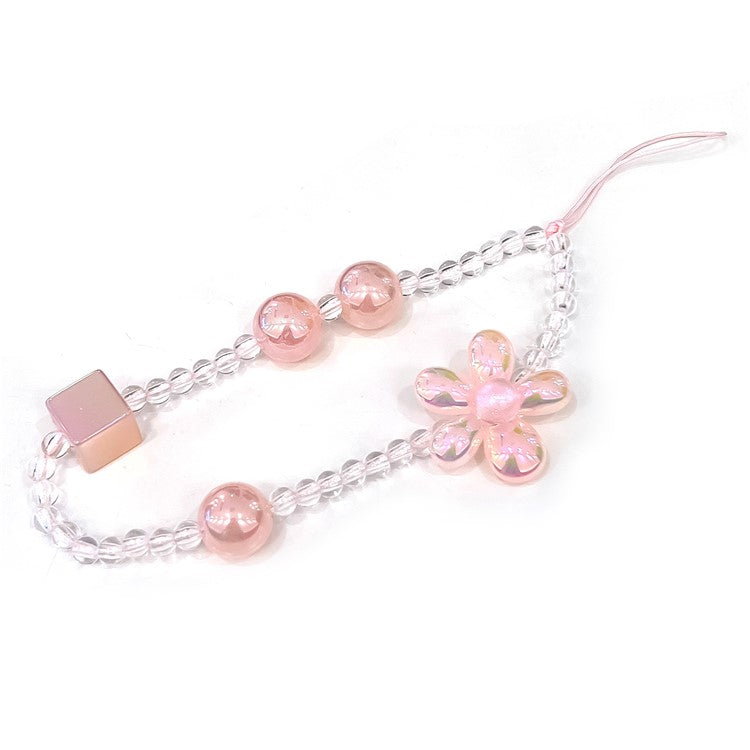 Beaded Phone Chain String Strap Flower Stationery Decoration Charm - Pink