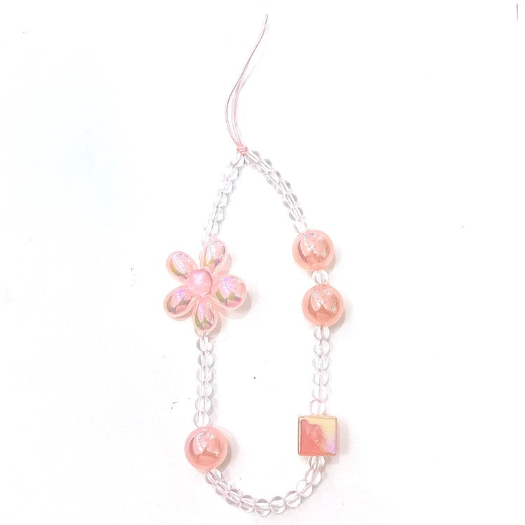 Beaded Phone Chain String Strap Flower Stationery Decoration Charm - Pink