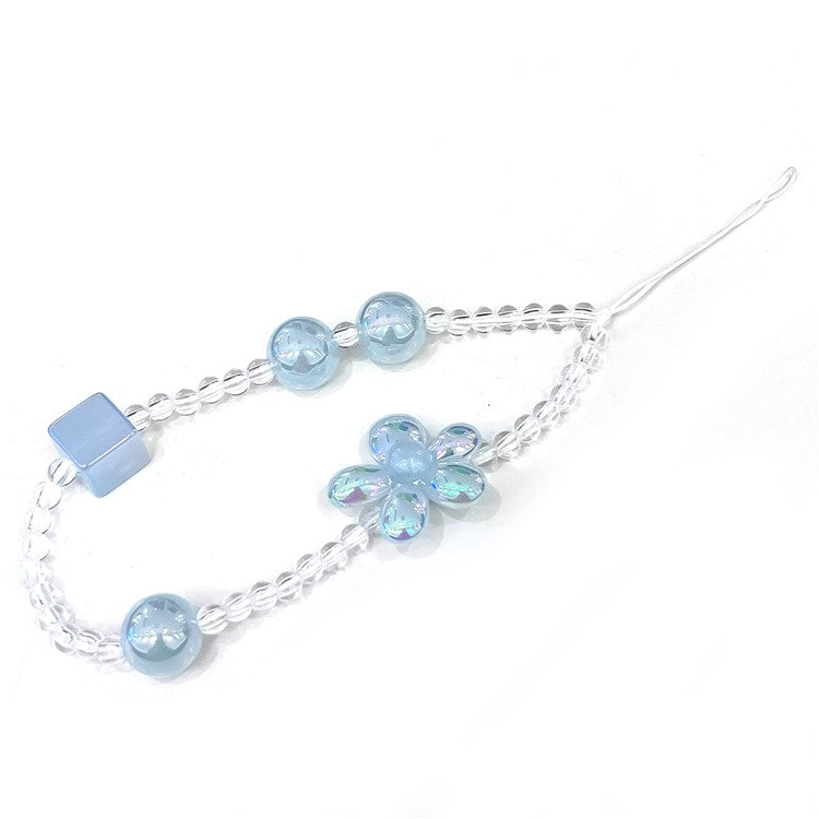 Beaded Phone Chain String Strap Flower Stationery Decoration Charm - Blue