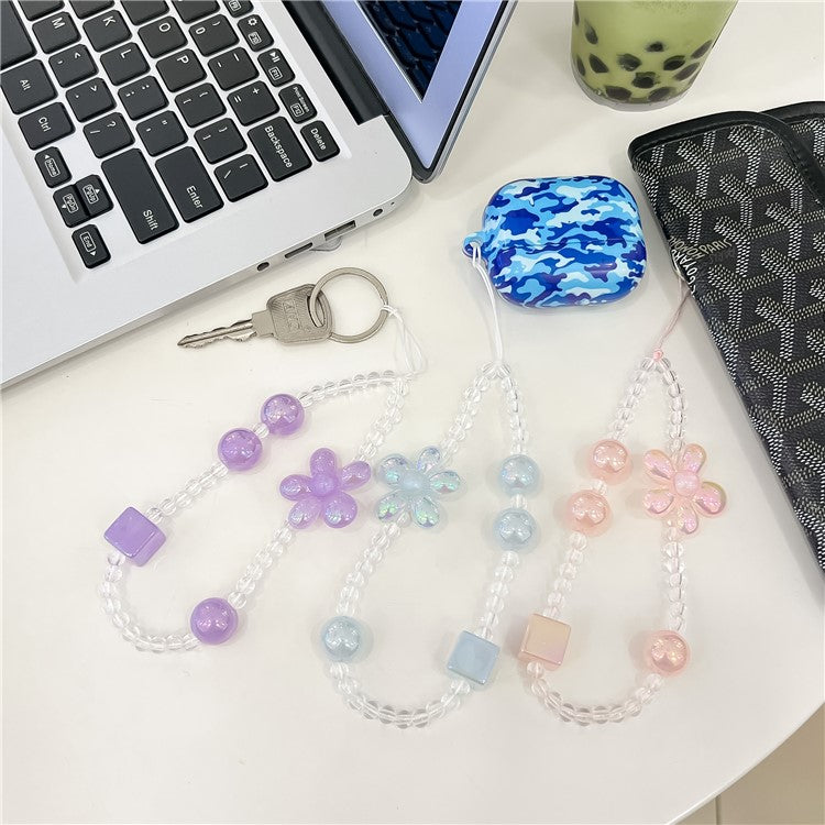 Beaded Phone Chain String Strap Flower Stationery Decoration Charm - Blue