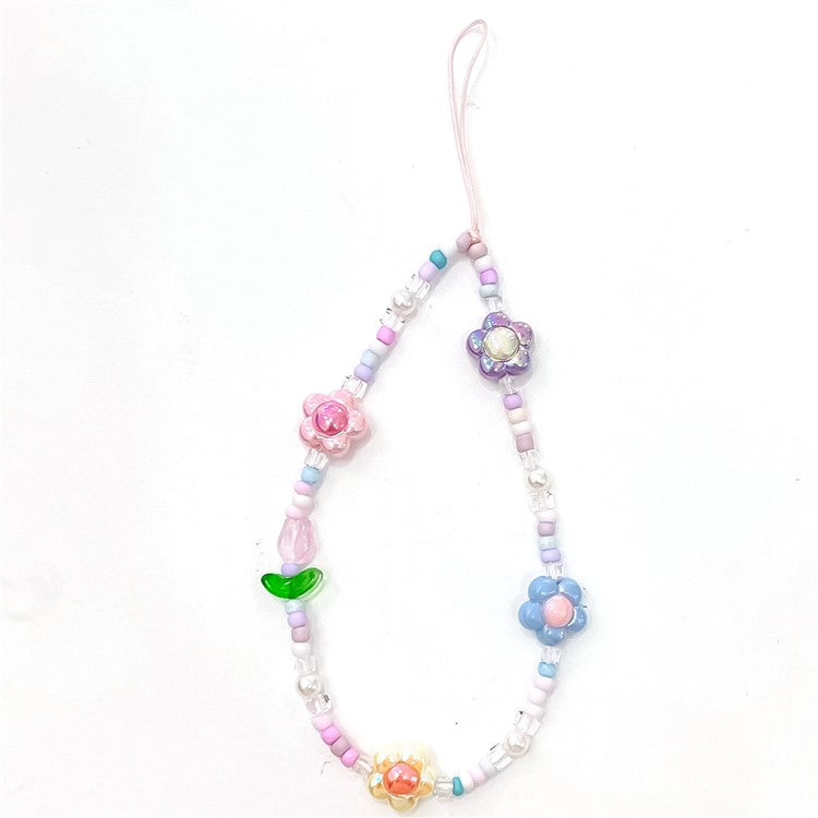 Beaded Phone Lanyard Wrist Strap Cute Flower Aesthetic Cell Phone Keychain Charm