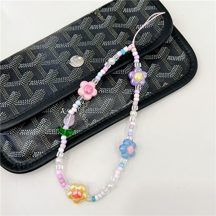 Beaded Phone Lanyard Wrist Strap Cute Flower Aesthetic Cell Phone Keychain Charm