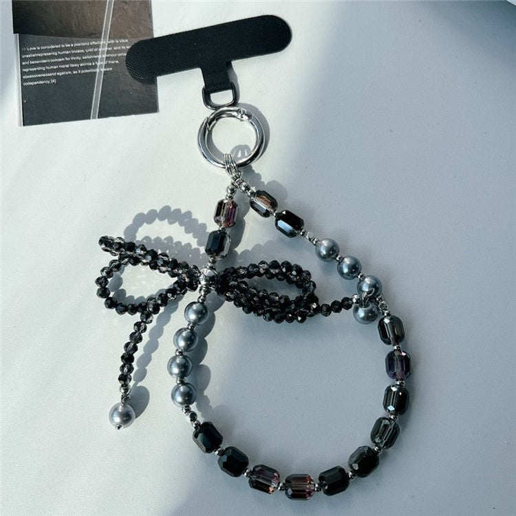 Butterfly Bow Phone Charm 26cm Short Beaded Phone Lanyard Mobile Strap with Tether Tab - Style 1