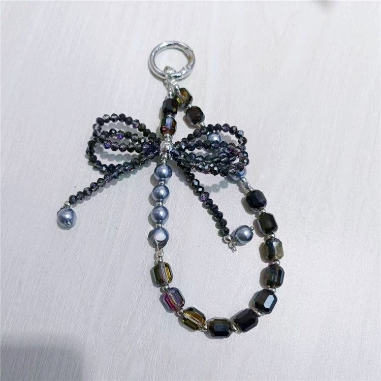 Butterfly Bow Phone Charm 26cm Short Beaded Phone Lanyard Mobile Strap with Tether Tab - Style 1