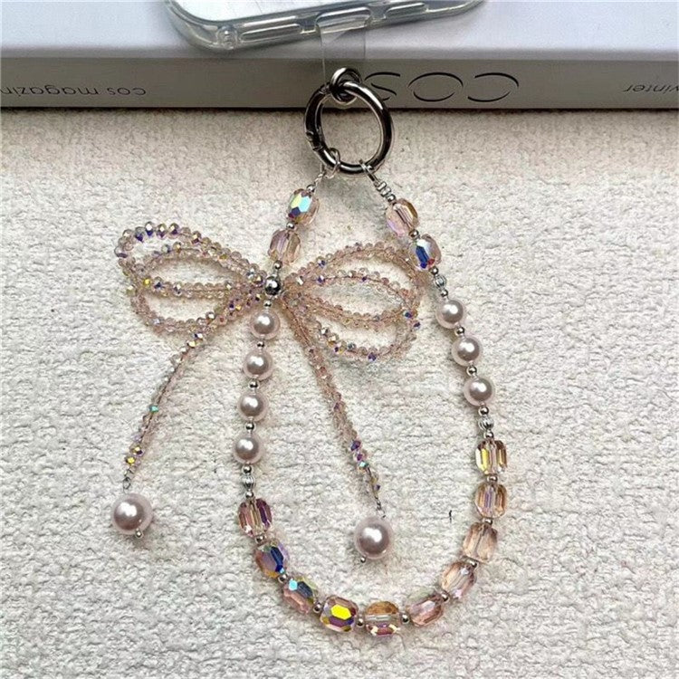 Butterfly Bow Short Beaded Phone Lanyard 26cm Length Mobile Strap Charm Accessory - Style 2