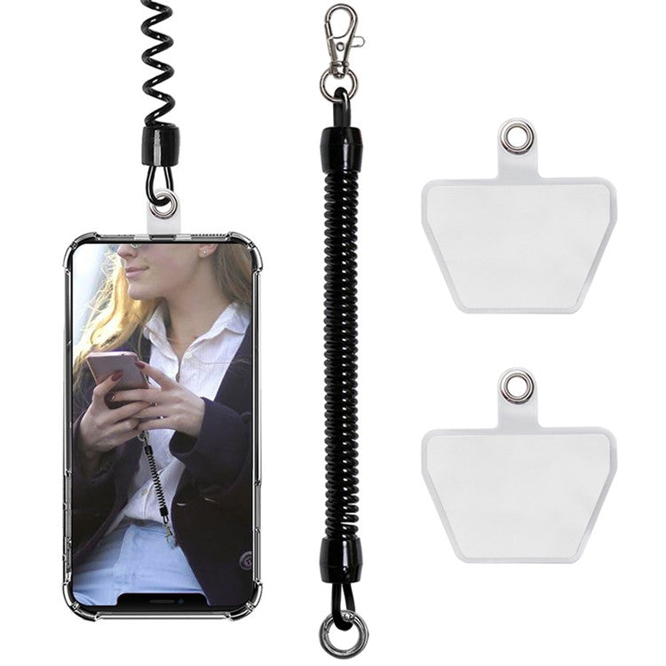 Retractable Phone Lanyard Universal Stretchy Wrist Strap with 2 Transparent Tether Patch - Black with 2 Transparent Tether Patch