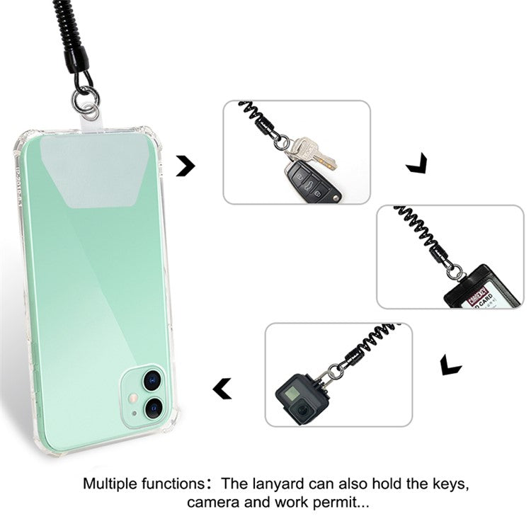 Retractable Phone Lanyard Universal Stretchy Wrist Strap with 2 Transparent Tether Patch - Black with 2 Transparent Tether Patch