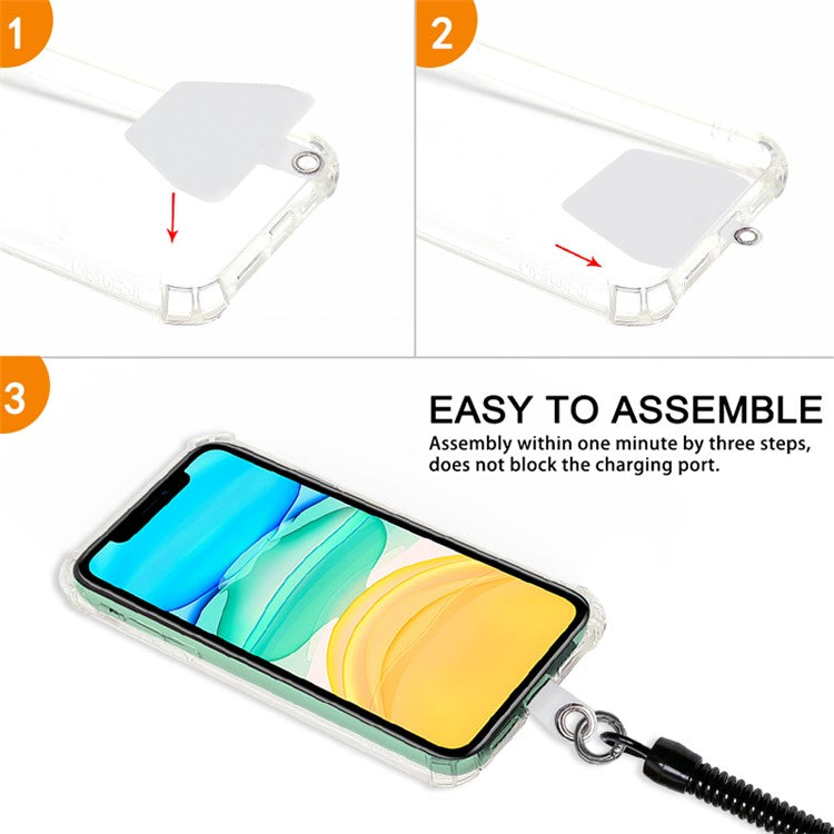 Retractable Phone Lanyard Universal Stretchy Wrist Strap with 2 Transparent Tether Patch - Black with 2 Transparent Tether Patch