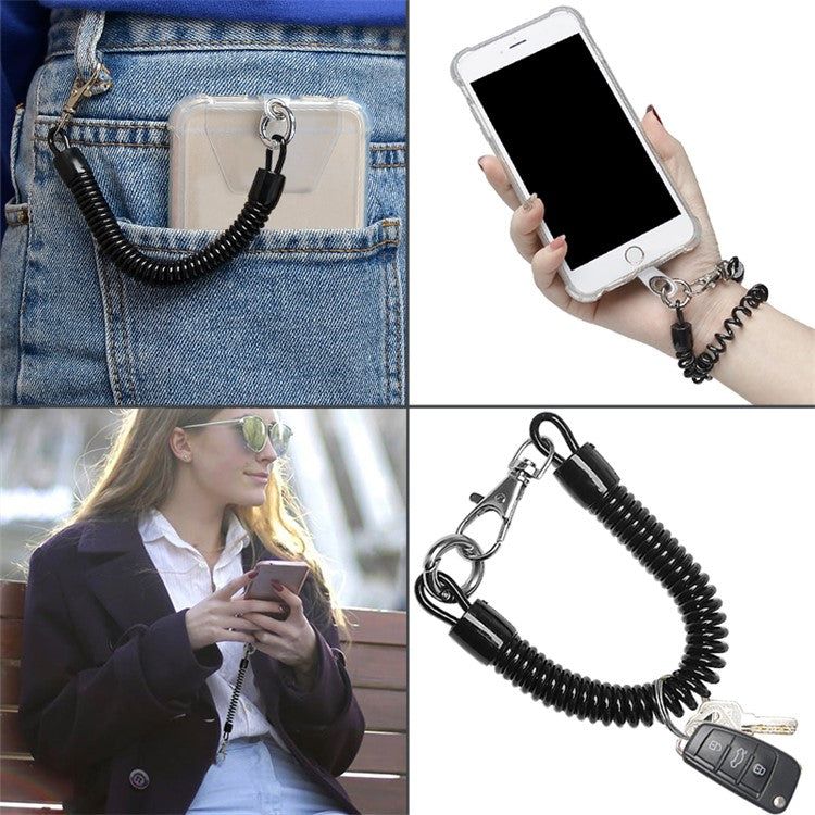 Retractable Phone Lanyard Universal Stretchy Wrist Strap with 2 Transparent Tether Patch - Black with 2 Transparent Tether Patch