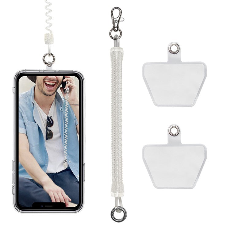 Retractable Phone Lanyard Universal Stretchy Wrist Strap with 2 Transparent Tether Patch - Transparent with 2 Transparent Tether Patch