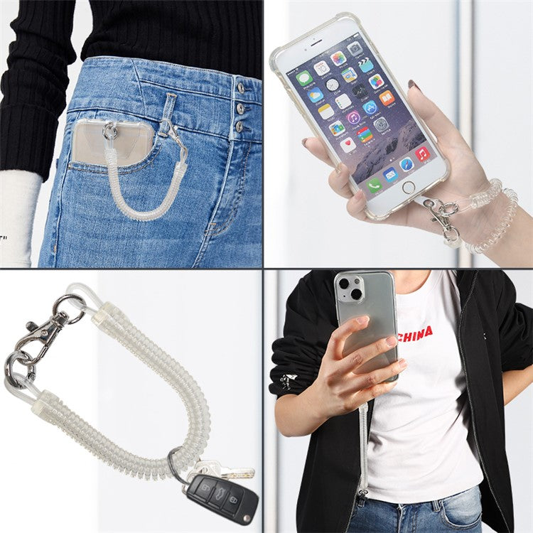 Retractable Phone Lanyard Universal Stretchy Wrist Strap with 2 Transparent Tether Patch - Transparent with 2 Transparent Tether Patch