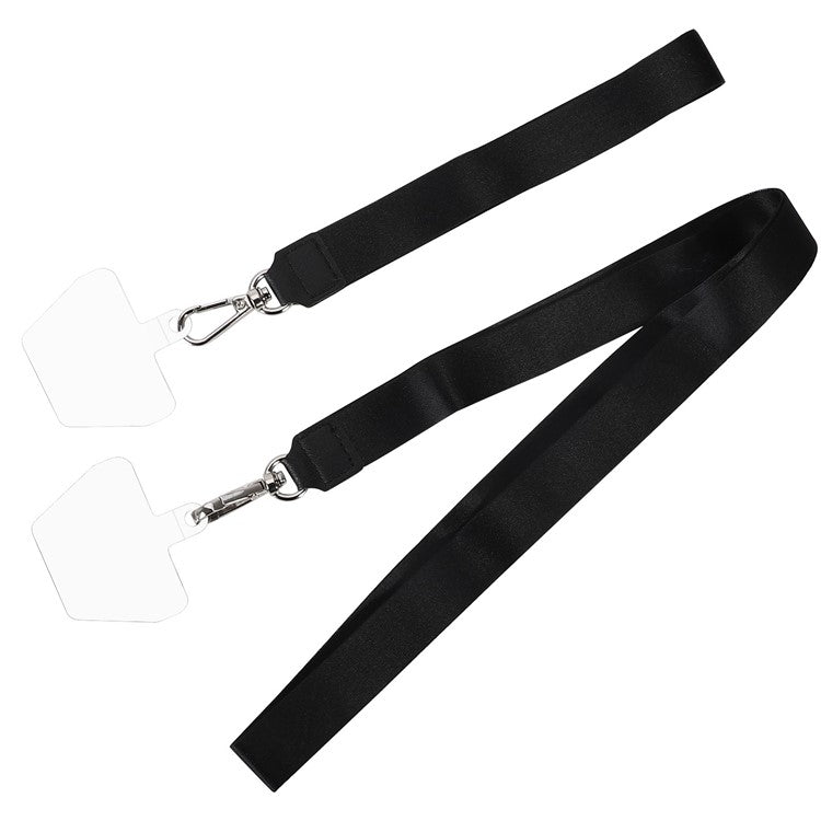 Long Neck Strap + Short Wrist Strap Metal Hook Design Anti-lost Phone Carrying Lanyard with Transparent Patch - Black