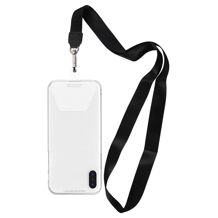 Long Neck Strap + Short Wrist Strap Metal Hook Design Anti-lost Phone Carrying Lanyard with Transparent Patch - Black