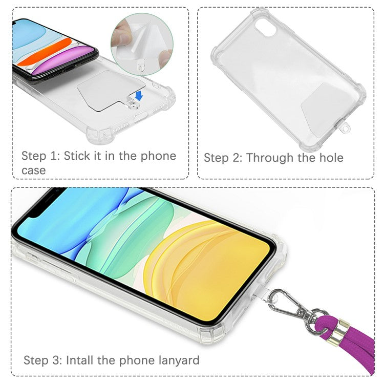 Long Neck Strap + Short Wrist Strap Metal Hook Design Anti-lost Phone Carrying Lanyard with Transparent Patch - Blue Stripe