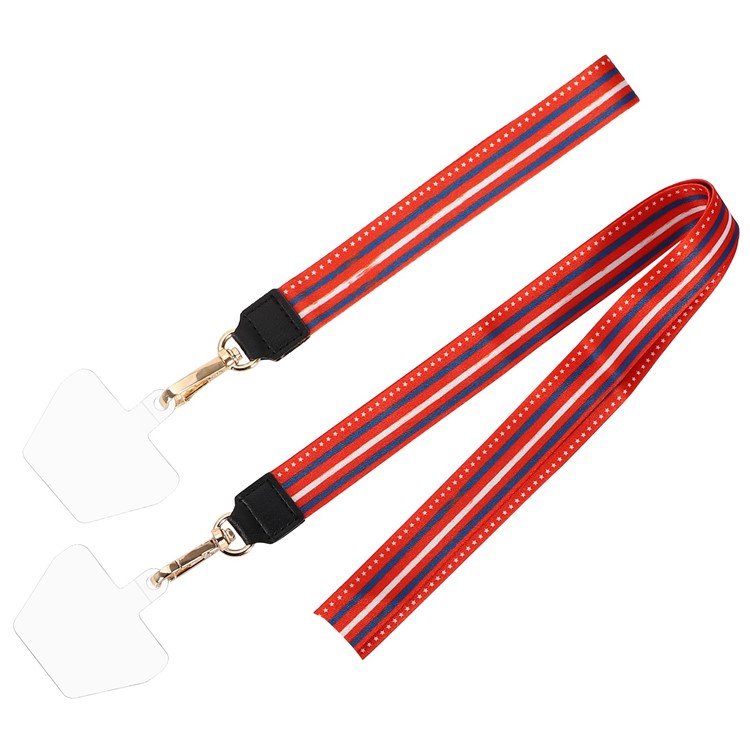 Long Neck Strap + Short Wrist Strap Metal Hook Design Anti-lost Phone Carrying Lanyard with Transparent Patch - Red Stripe