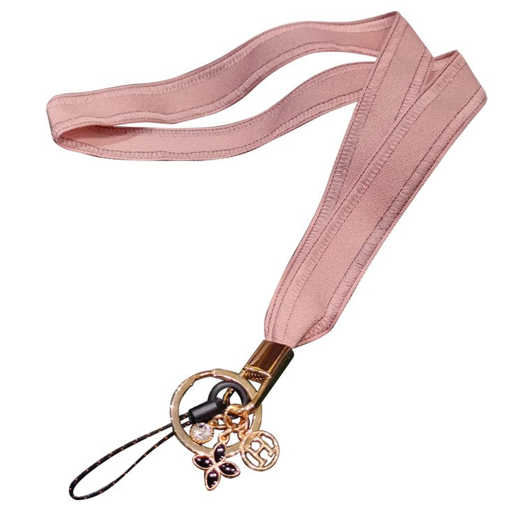 Universal Phone Lanyard Key Ring Cellphone Neck Strap Hanging Rope with Metal Clover Pendant - Light Pink