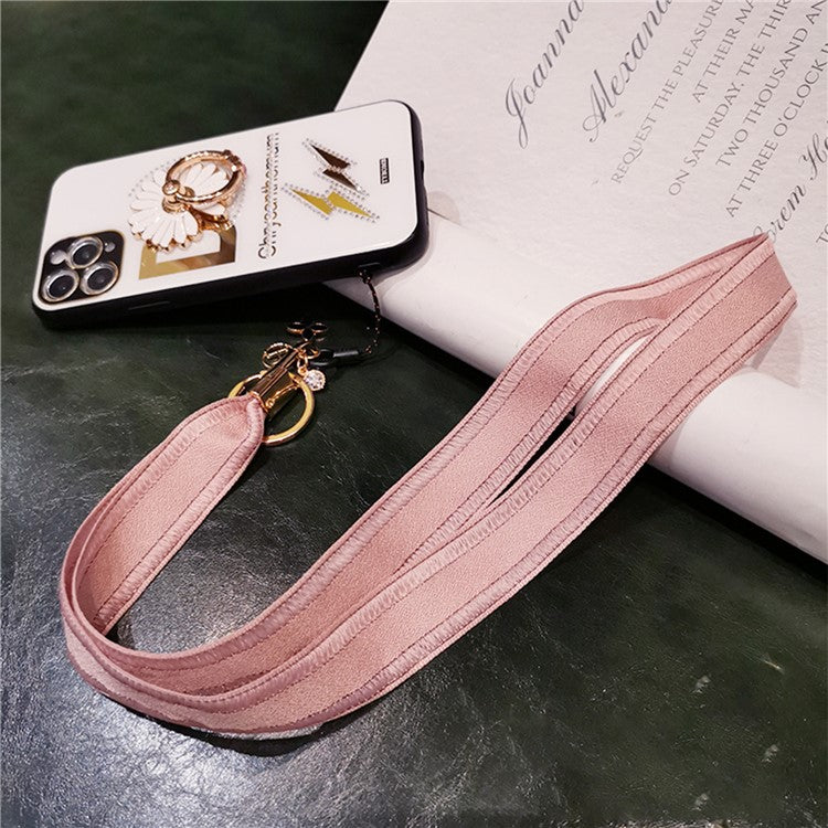 Universal Phone Lanyard Key Ring Cellphone Neck Strap Hanging Rope with Metal Clover Pendant - Light Pink