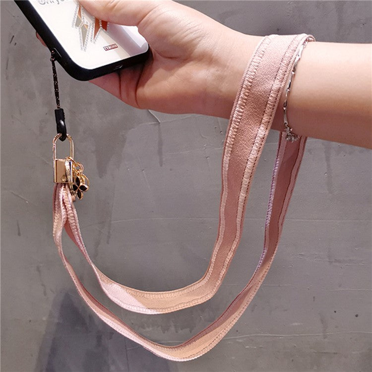 Universal Phone Lanyard Key Ring Cellphone Neck Strap Hanging Rope with Metal Clover Pendant - Light Pink