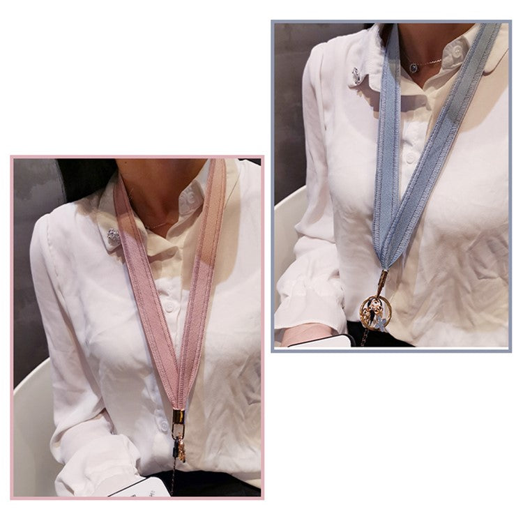 Universal Phone Lanyard Key Ring Cellphone Neck Strap Hanging Rope with Metal Clover Pendant - Light Pink