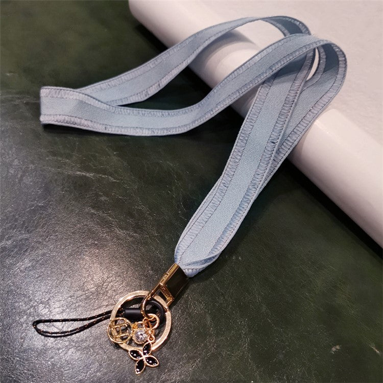 Universal Phone Lanyard Key Ring Cellphone Neck Strap Hanging Rope with Metal Clover Pendant - Sky Blue