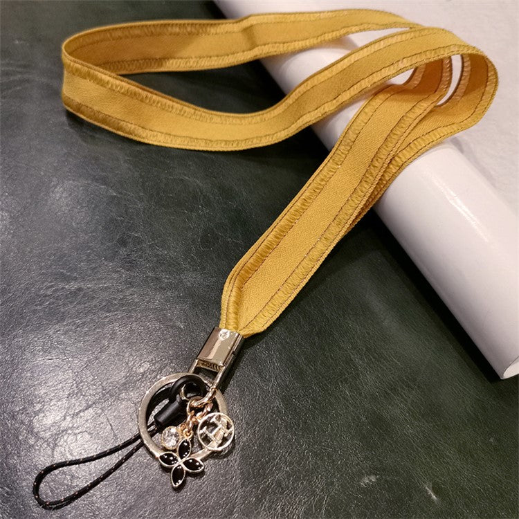 Universal Phone Lanyard Key Ring Cellphone Neck Strap Hanging Rope with Metal Clover Pendant - Yellow