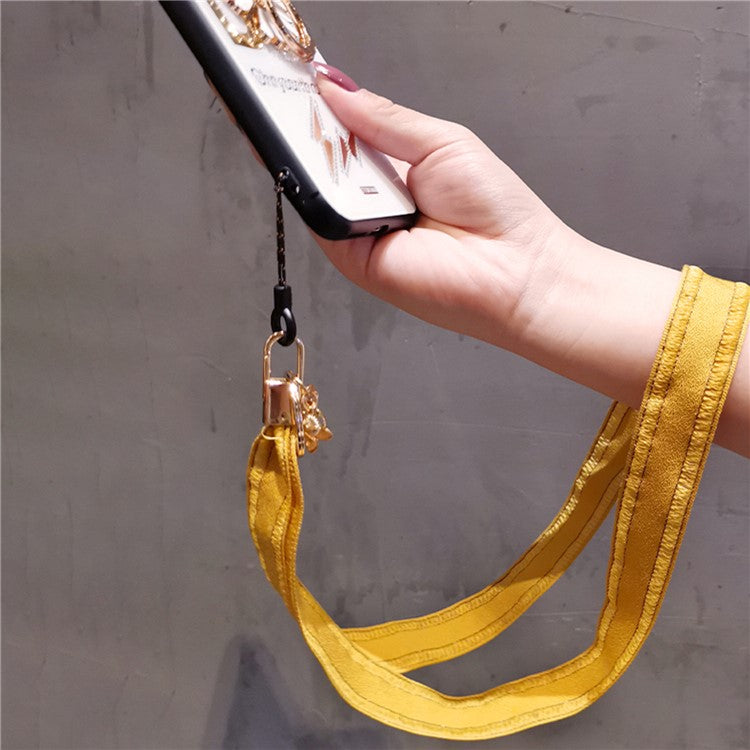 Universal Phone Lanyard Key Ring Cellphone Neck Strap Hanging Rope with Metal Clover Pendant - Yellow