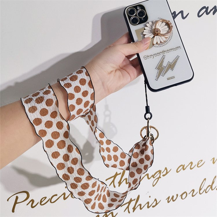 Silk Scarf Style Phone Lanyard Phone Neck Strap with Clover Pendant for Keys ID Badge - Brown Dots