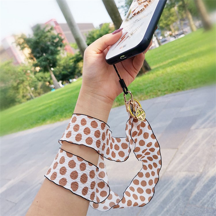 Silk Scarf Style Phone Lanyard Phone Neck Strap with Clover Pendant for Keys ID Badge - Brown Dots