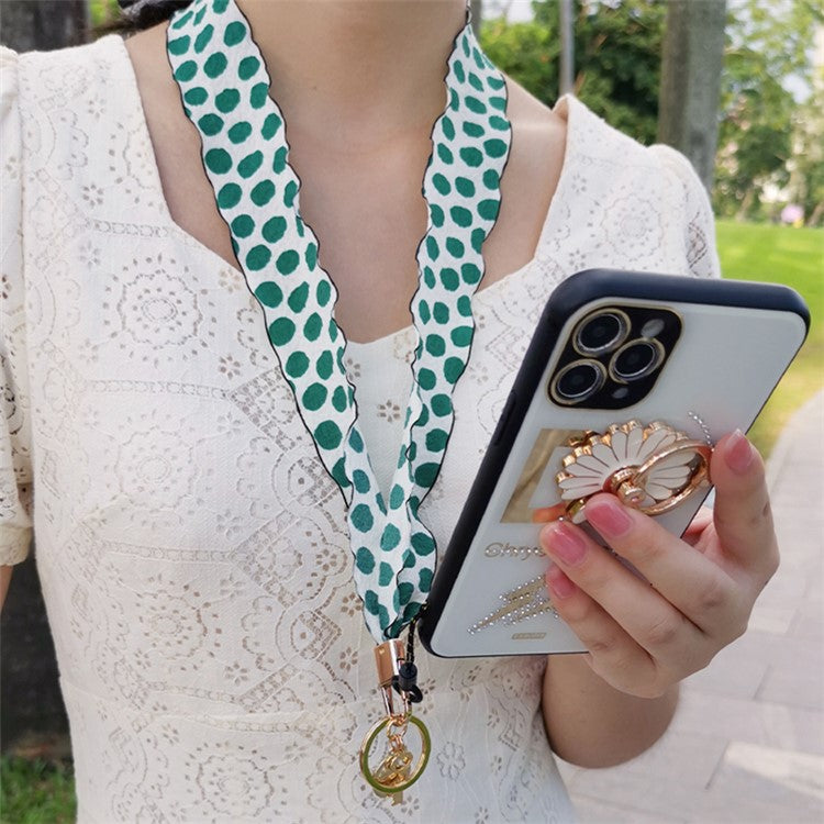 Silk Scarf Style Phone Lanyard Phone Neck Strap with Clover Pendant for Keys ID Badge - Green Dots