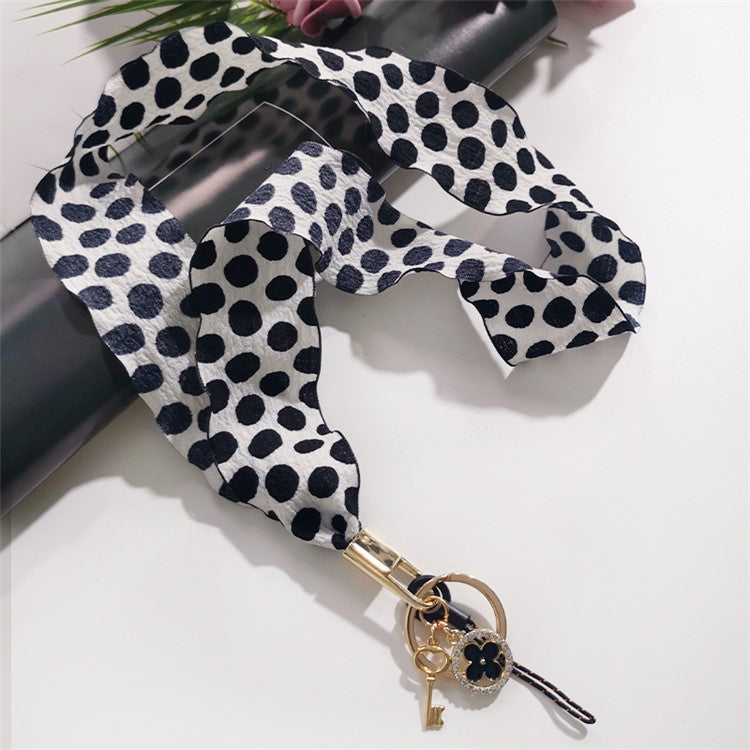 Silk Scarf Style Phone Lanyard Phone Neck Strap with Clover Pendant for Keys ID Badge - Black Dots