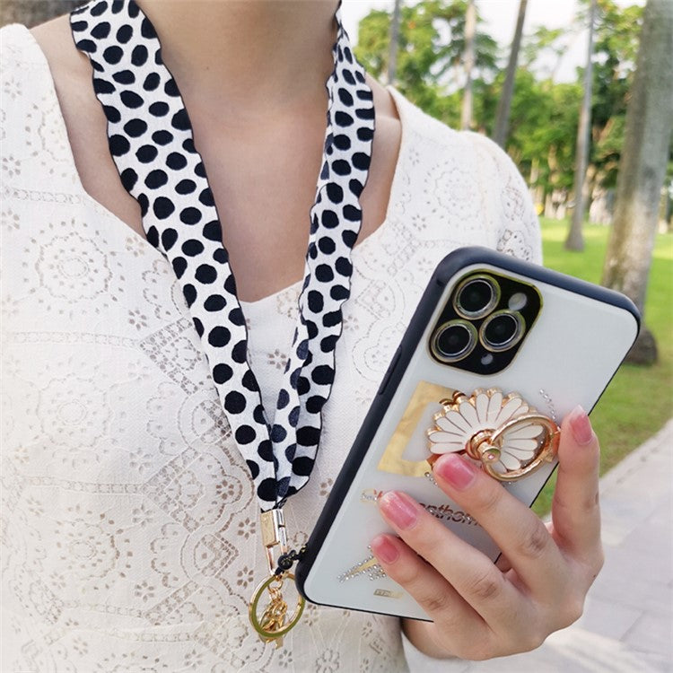 Silk Scarf Style Phone Lanyard Phone Neck Strap with Clover Pendant for Keys ID Badge - Black Dots