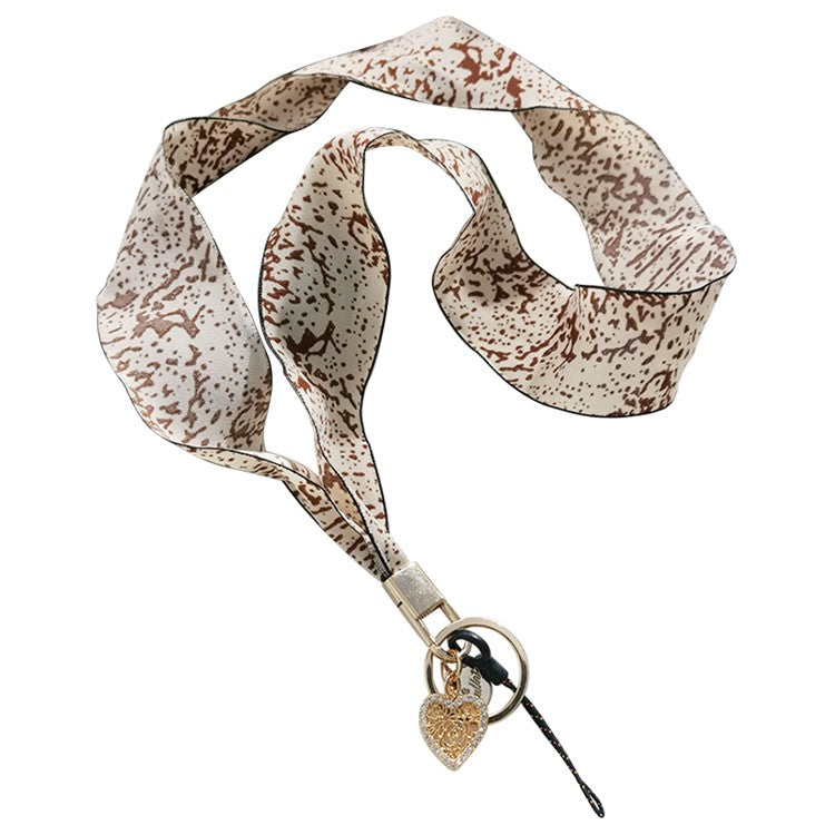 Scarf Style Ink Floral Universal Phone Lanyard Metal Pendant ID Badge Keychain Phone Neck Strap - Beige