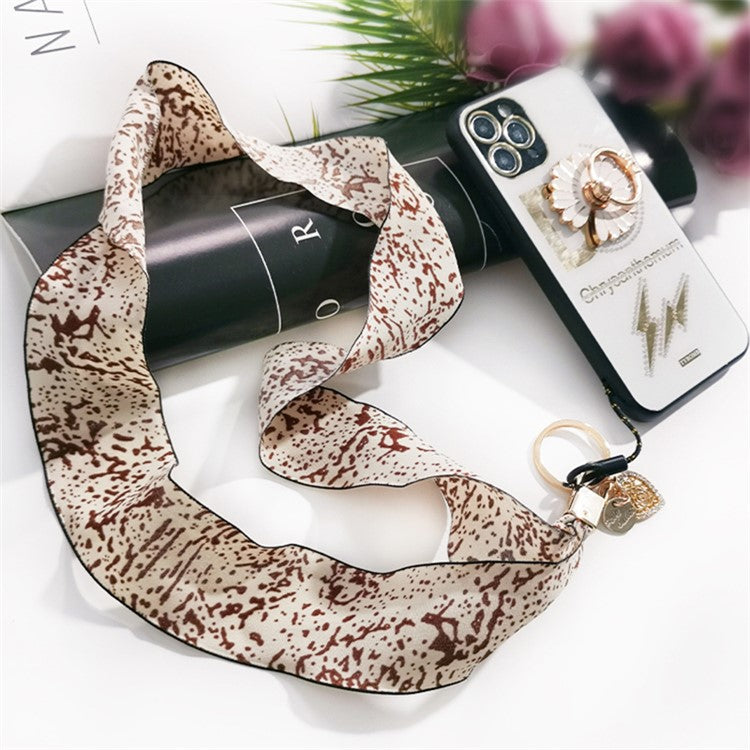 Scarf Style Ink Floral Universal Phone Lanyard Metal Pendant ID Badge Keychain Phone Neck Strap - Beige