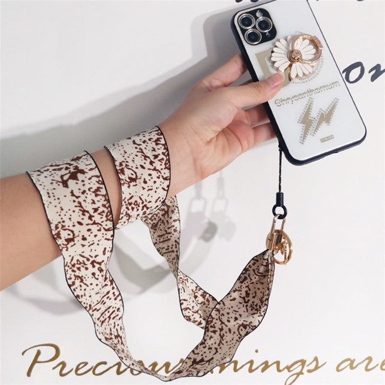 Scarf Style Ink Floral Universal Phone Lanyard Metal Pendant ID Badge Keychain Phone Neck Strap - Beige