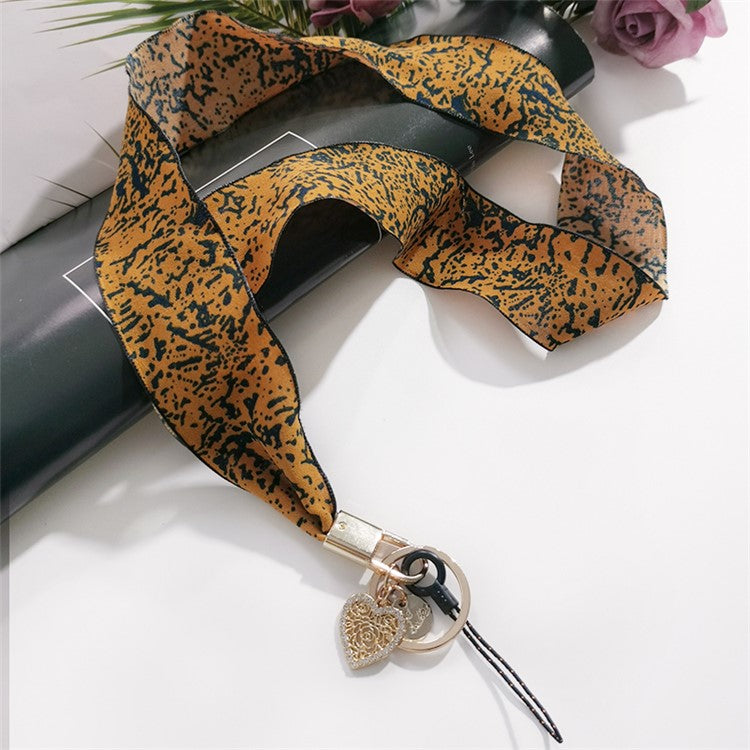 Scarf Style Ink Floral Universal Phone Lanyard Metal Pendant ID Badge Keychain Phone Neck Strap - Yellow