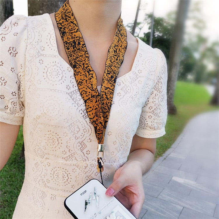 Scarf Style Ink Floral Universal Phone Lanyard Metal Pendant ID Badge Keychain Phone Neck Strap - Yellow