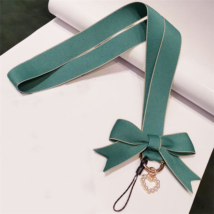 Bowknot Decor Wide Cloth Phone Lanyard Badge Holder Keychain Neck Strap Rope Lanyard - Green