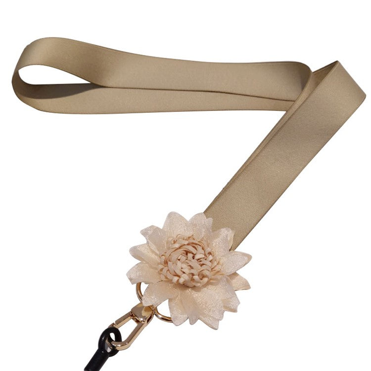 Cell Phone Lanyard Neck Strap Flower Decor Universal Lanyard Anti-lost Necklace Cord - Khaki