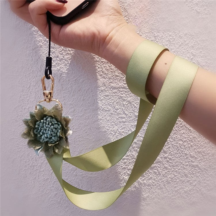 Cell Phone Lanyard Neck Strap Flower Decor Universal Lanyard Anti-lost Necklace Cord - Khaki