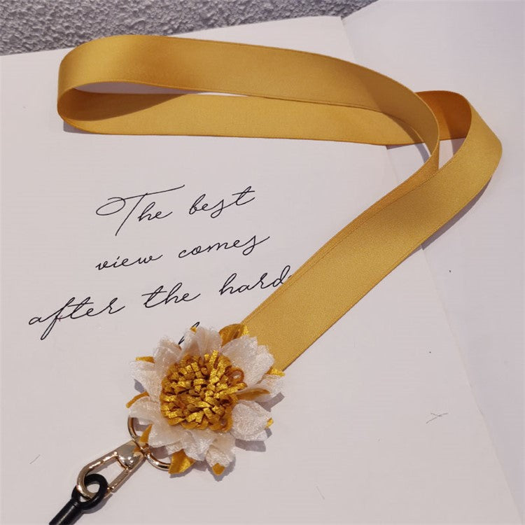 Cell Phone Lanyard Neck Strap Flower Decor Universal Lanyard Anti-lost Necklace Cord - Yellow