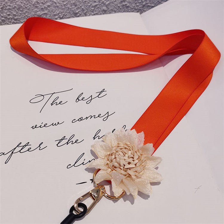 Cell Phone Lanyard Neck Strap Flower Decor Universal Lanyard Anti-lost Necklace Cord - Orange